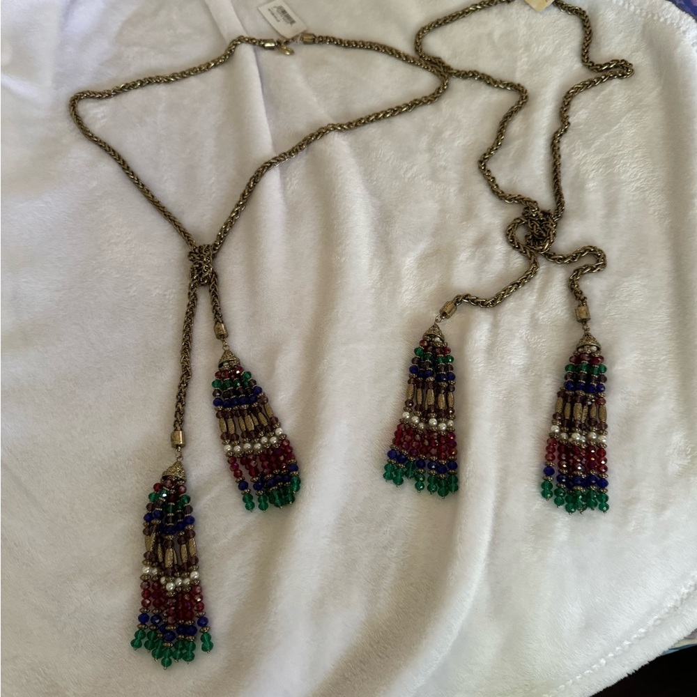 multi color bead cluster drop necklace